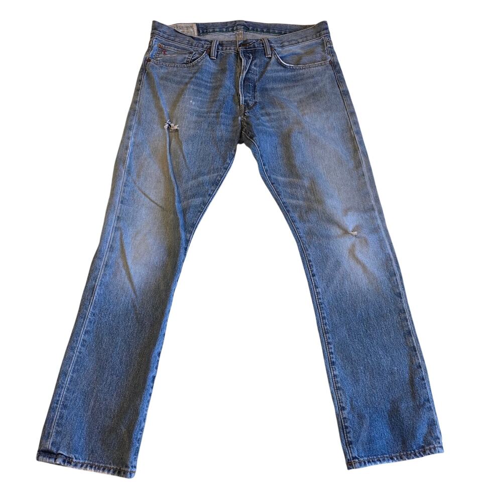 Polo‎ Ralph Lauren Distressed GI Line Straight Leg Button Fly Jeans 34x30 Baggie